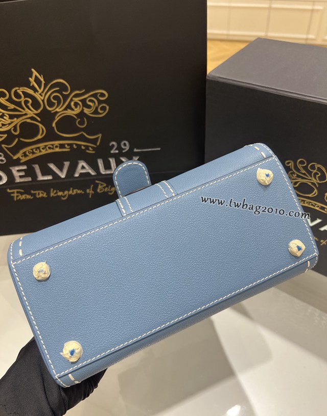 Delvaux太平洋藍外縫線全新mini手提女包 德爾沃專櫃經典款焦糖色BrillantPM包袋 bxs1060